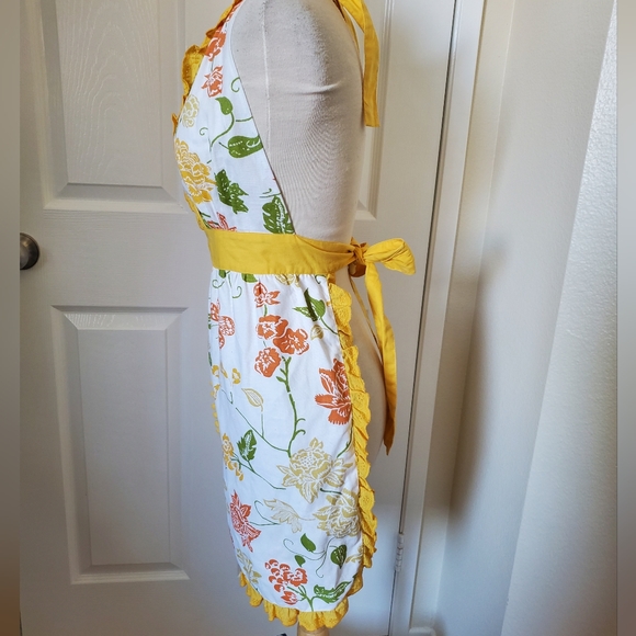 Colorful Yellow Floral Pattern Cotton Apron Women's Size S/M - Picture 5 of 8